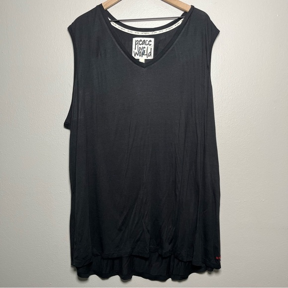 Peace Love World Women Top 4X‎ Black Stretch Jersey Knit V-Neck Casual Lounge - Picture 1 of 7